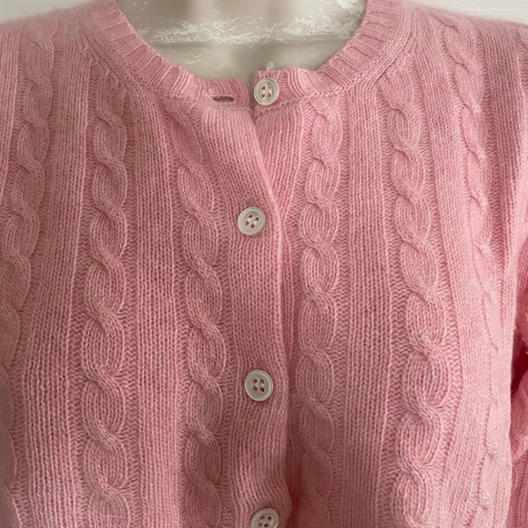 J. Crew Pink Wool Cashmere Angora Blend Cable Knit Cardigan - Picture 2 of 4